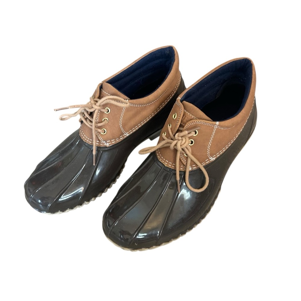 Black & Brown Tommy Hilfiger Designer Duck Boots Rain Resistant Shoes Women’s 9!